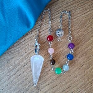 Clear quartz pendulum with 7 chakra coloured beads Reiki healing tool